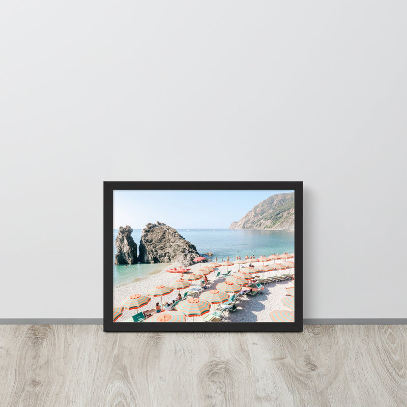 Cinque Terre Italian Beach Umbrellas Framed Art Print