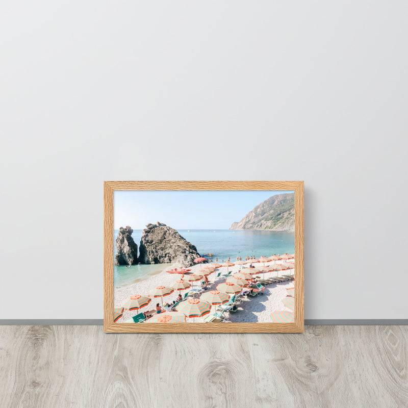 Cinque Terre Italian Beach Umbrellas Framed Art Print