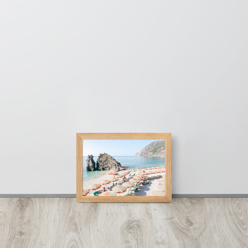 Cinque Terre Italian Beach Umbrellas Framed Art Print