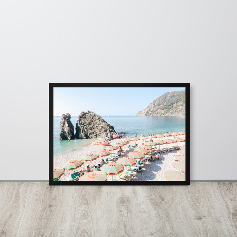 Cinque Terre Italian Beach Umbrellas Framed Art Print