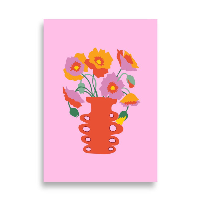 Colourful Poppy flower Vase Art Print Poster