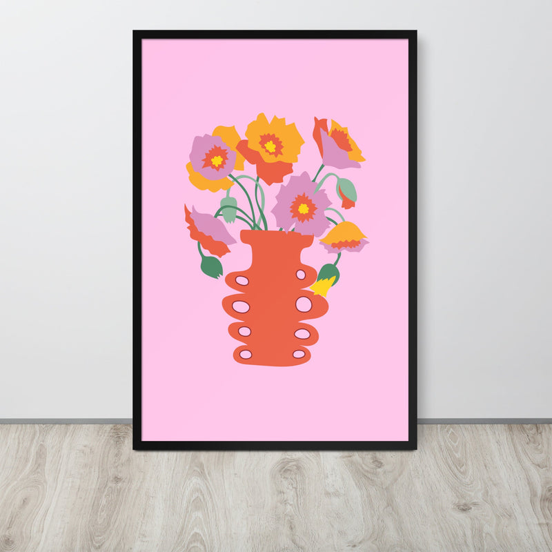 Colourful Poppy flower Vase Framed Art Print