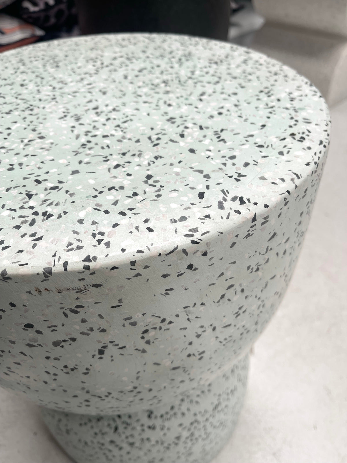 EX DISPLAY MINOR DEFECTS!! Hourglass Concrete Stool / Side Table - Mint Terrazzo