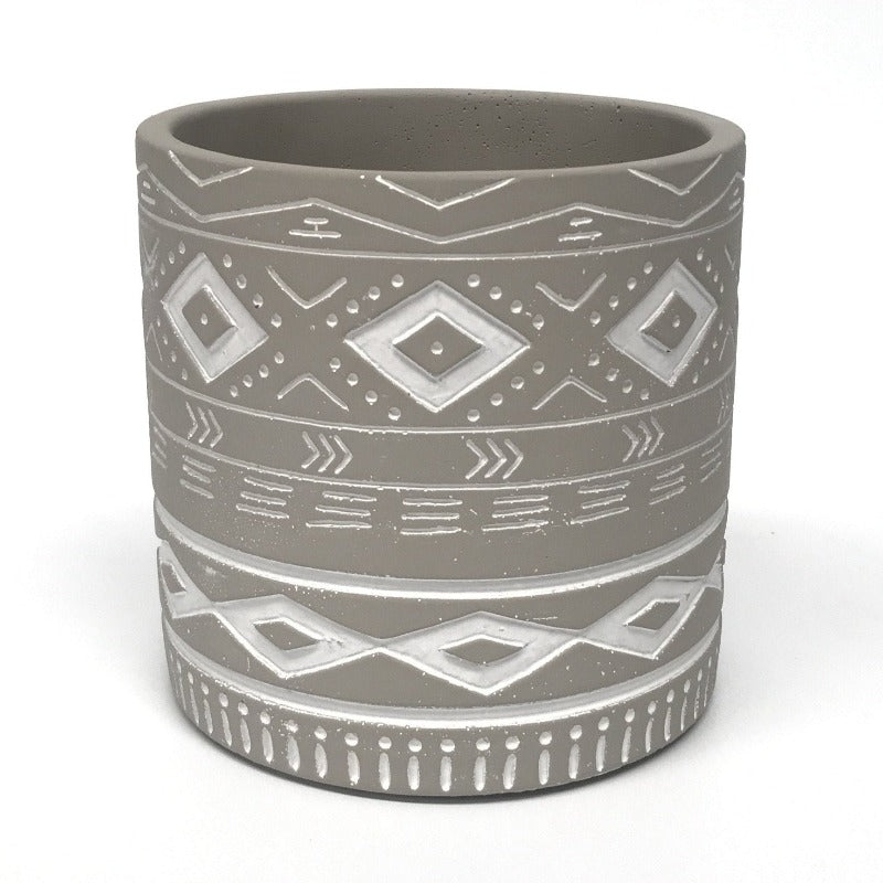 Gypsy Pot - Painted Grey with Engraved Pattern - 14cm - Razzino Furniture