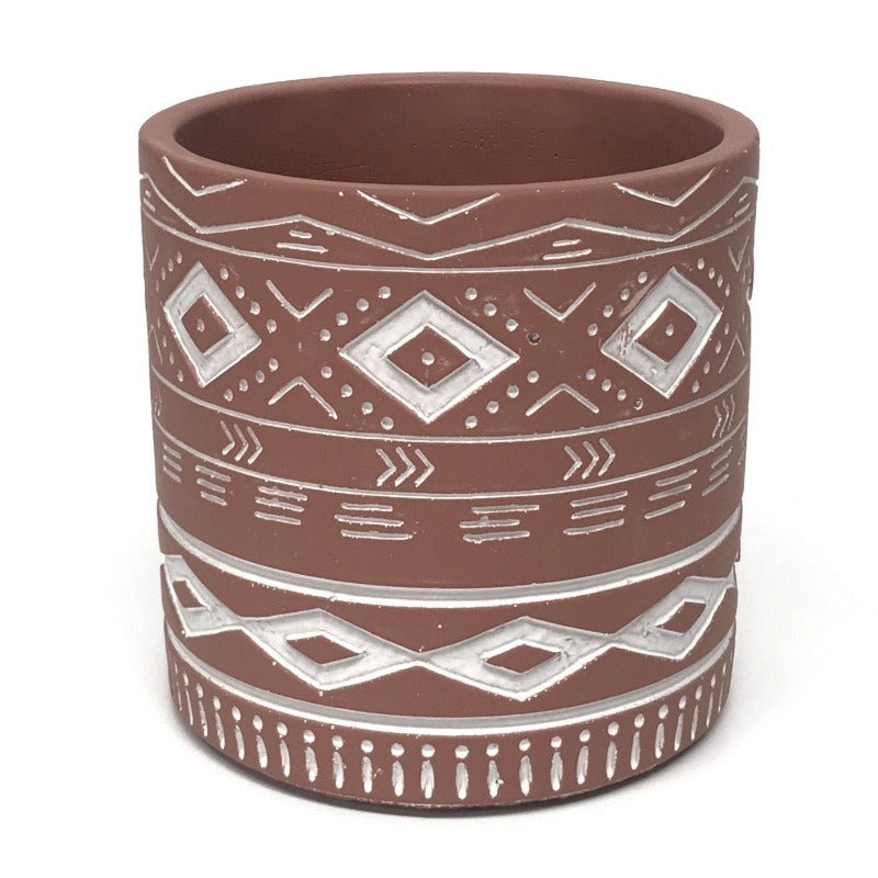 Gypsy Pot - Painted Terracotta with Engraved Pattern - 14cm - Razzino Furniture