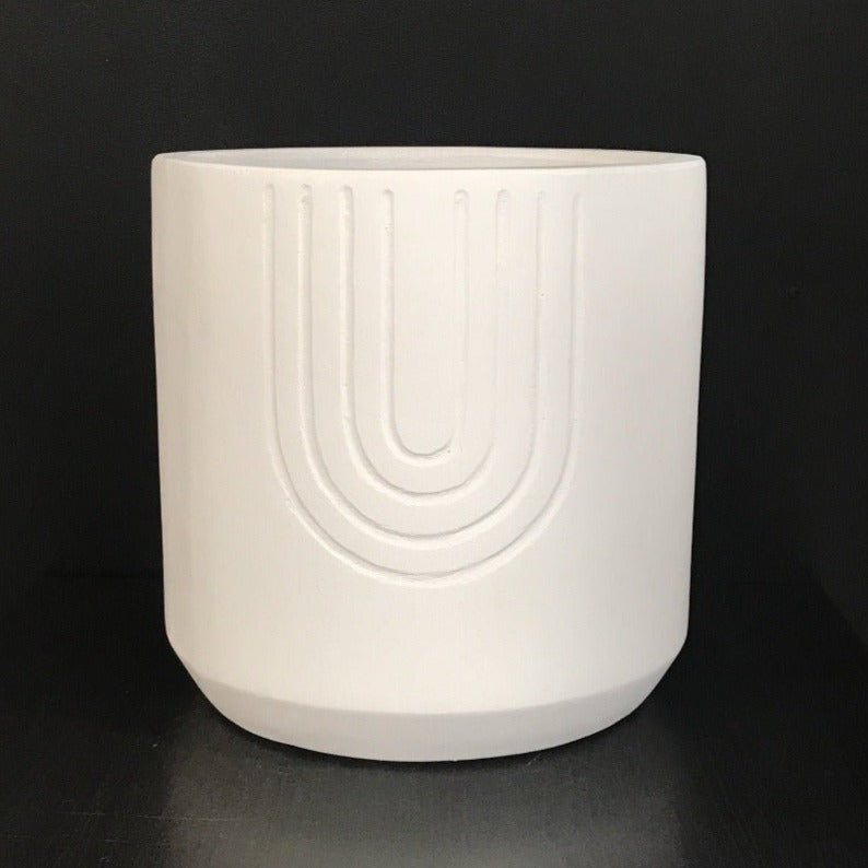 Hand Carved Rainbow - White Painted Concrete Pot