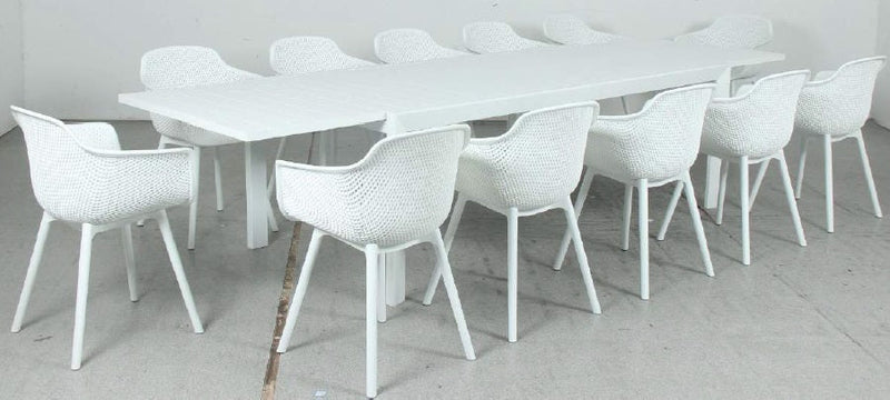 OSLO 13pc Aluminium Outdoor ECLIPSE-Extension Dining Set with Ace PP Chairs - White - Razzino Furniture