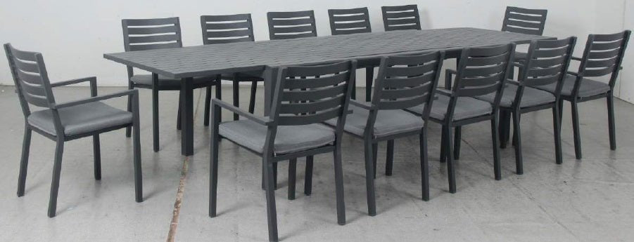 OSLO 13pc Extension Aluminium Outdoor Dining Set with Como chairs - Gunmetal