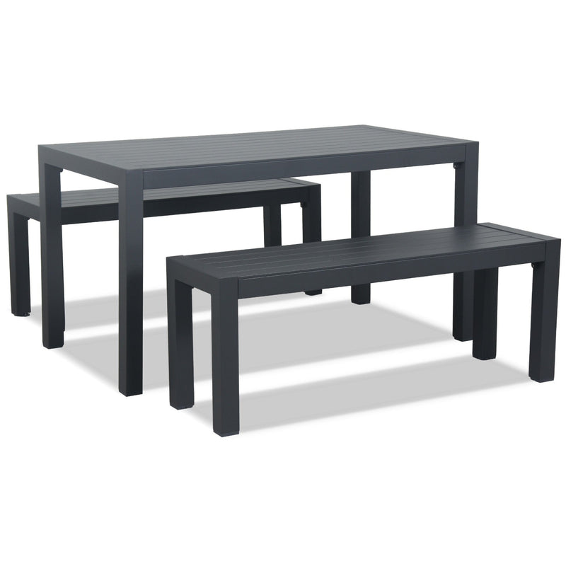 Oslo Dining & Bench Outdoor Aluminium 3pc Set - Gunmetal - Razzino Furniture