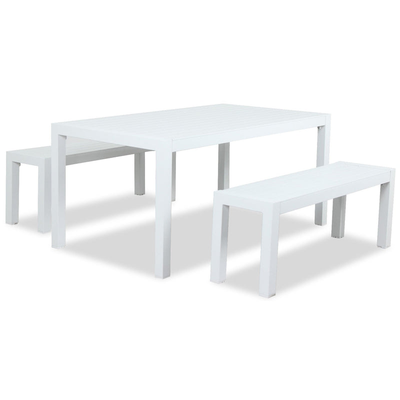 Oslo Dining & Bench Outdoor Aluminium 3pc Set - White - Razzino Furniture
