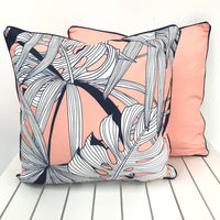 Peachy Palms with Navy Trim - Outdoor Cushion - Razzino Furniture