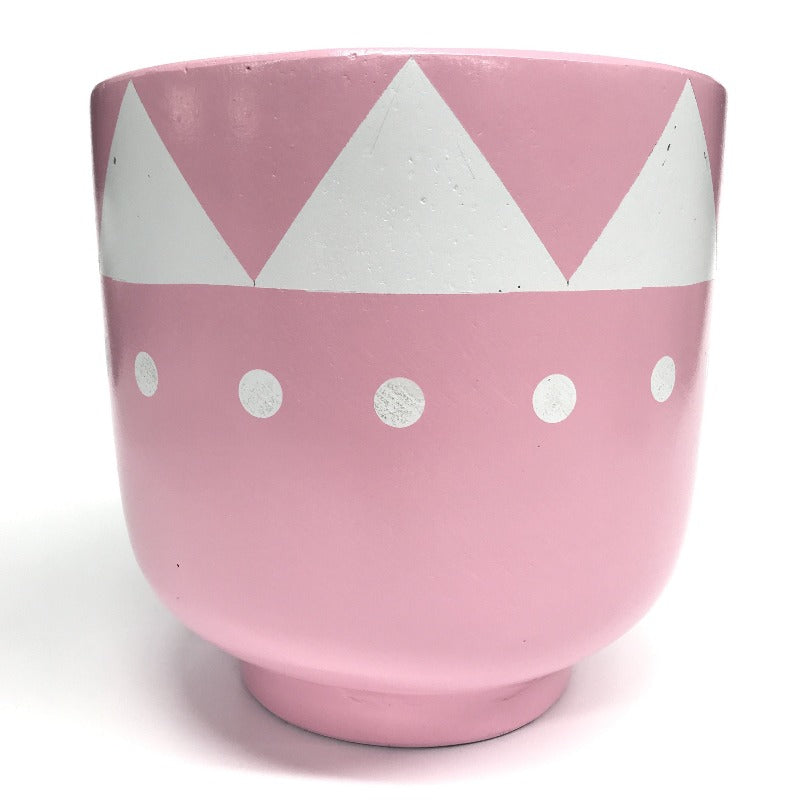 Pink Hand Painted Tribal Concrete Bowl with base Pot
