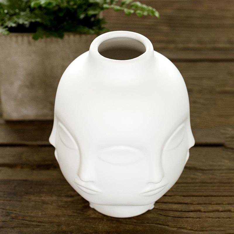 Round Multi Face Ceramic Vase - White - 19cm - Razzino Furniture