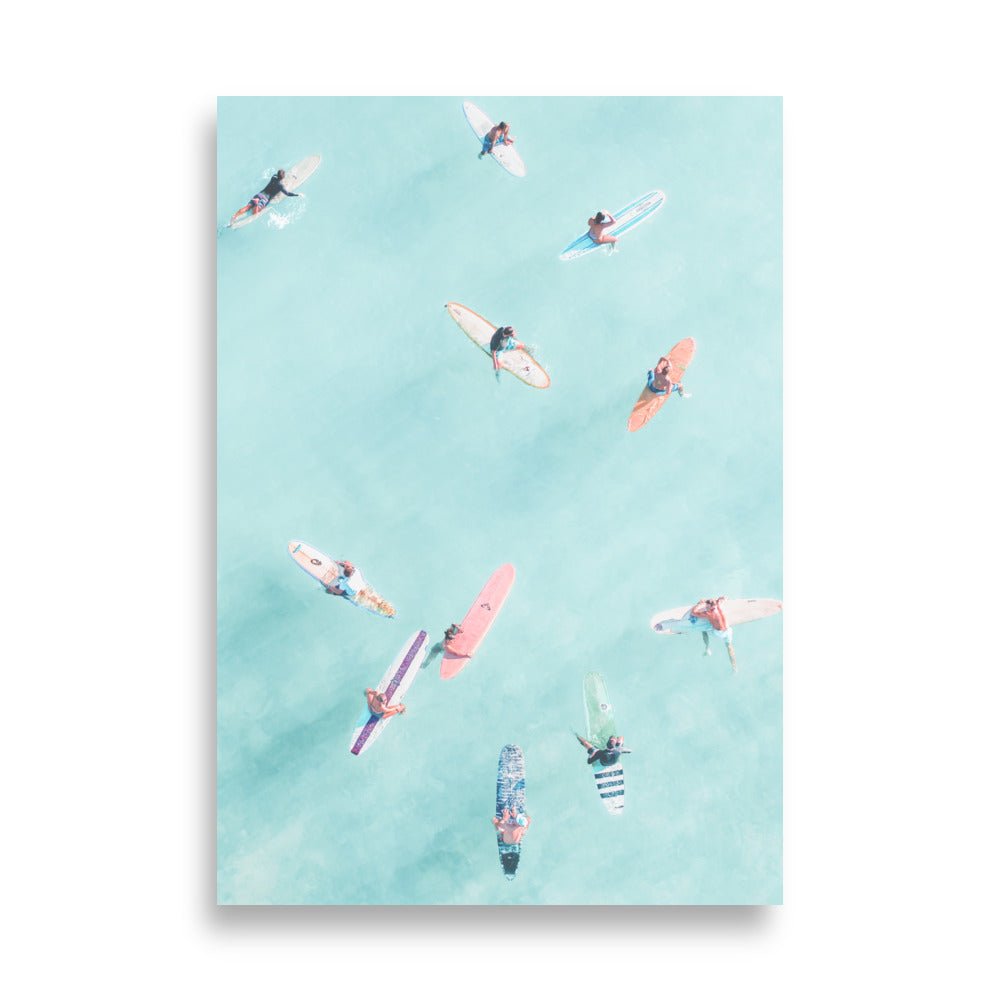 Surfers Floating in Ocean Beach Art Print Poster – Razzino Furniture