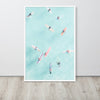 Surfers Floating in Ocean Beach Framed Art Print