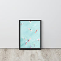 Surfers Floating in Ocean Beach Framed Art Print