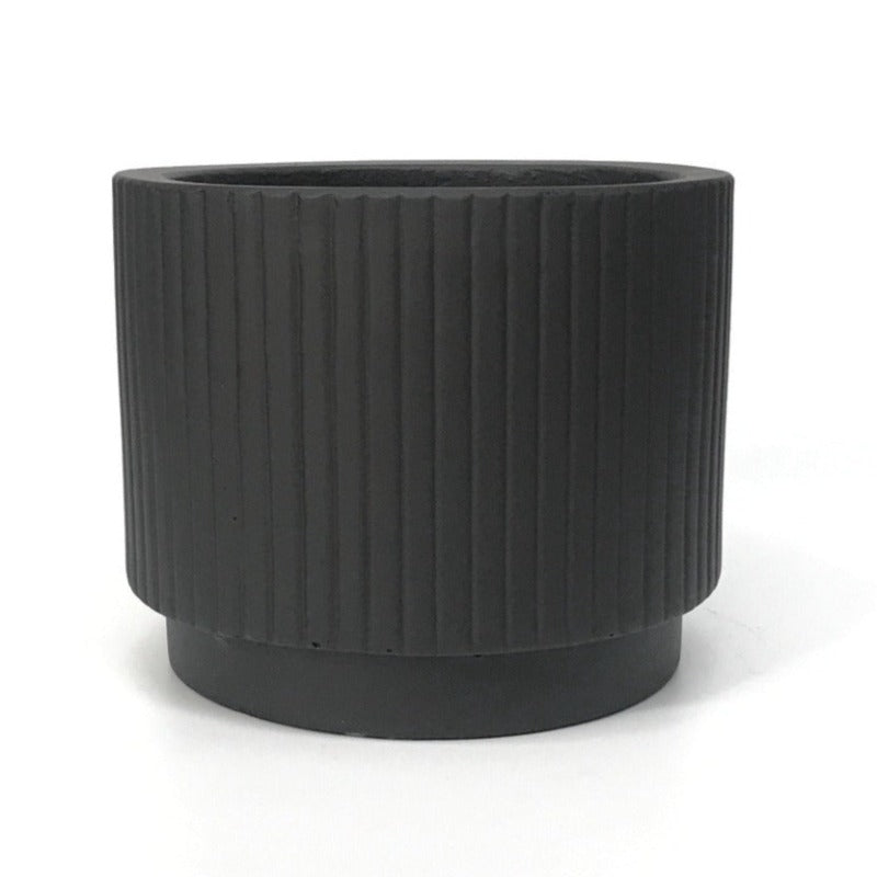 Tiered Ribbed Cylinder Concrete Pot - Black
