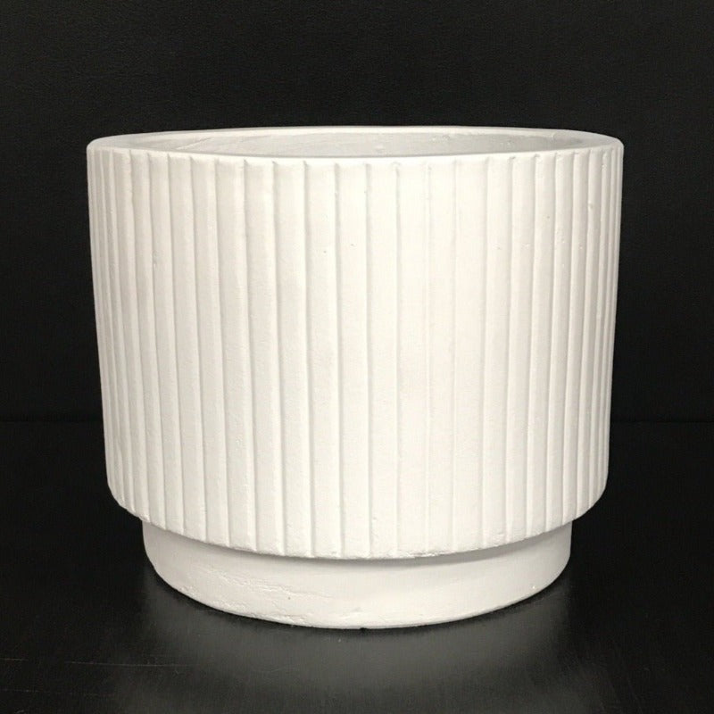 Tiered Ribbed Cylinder Concrete Pot - White