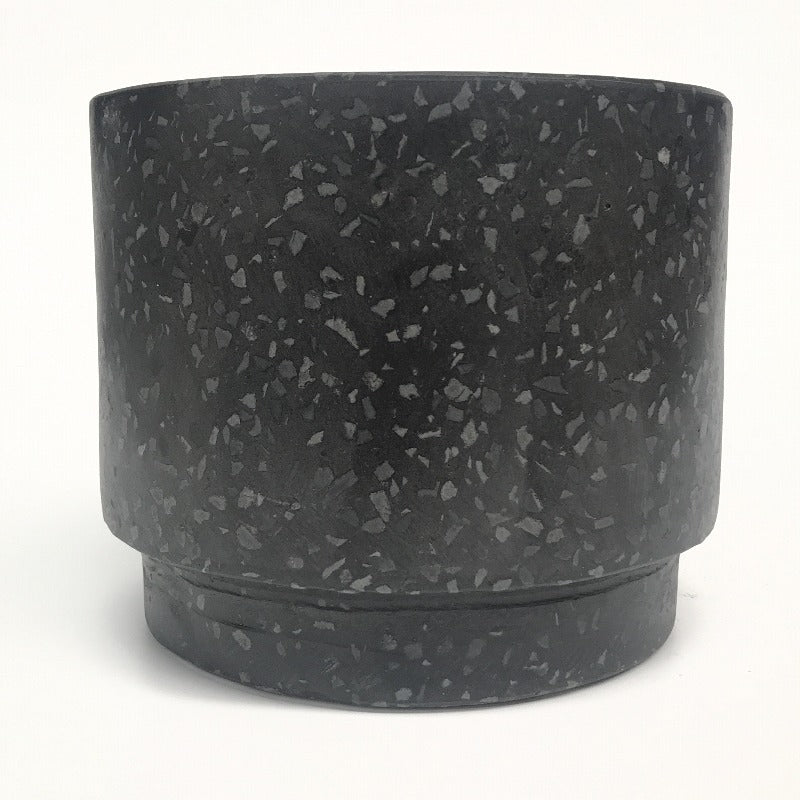 Tiered Round Cylinder Concrete Pot - Black Terrazzo
