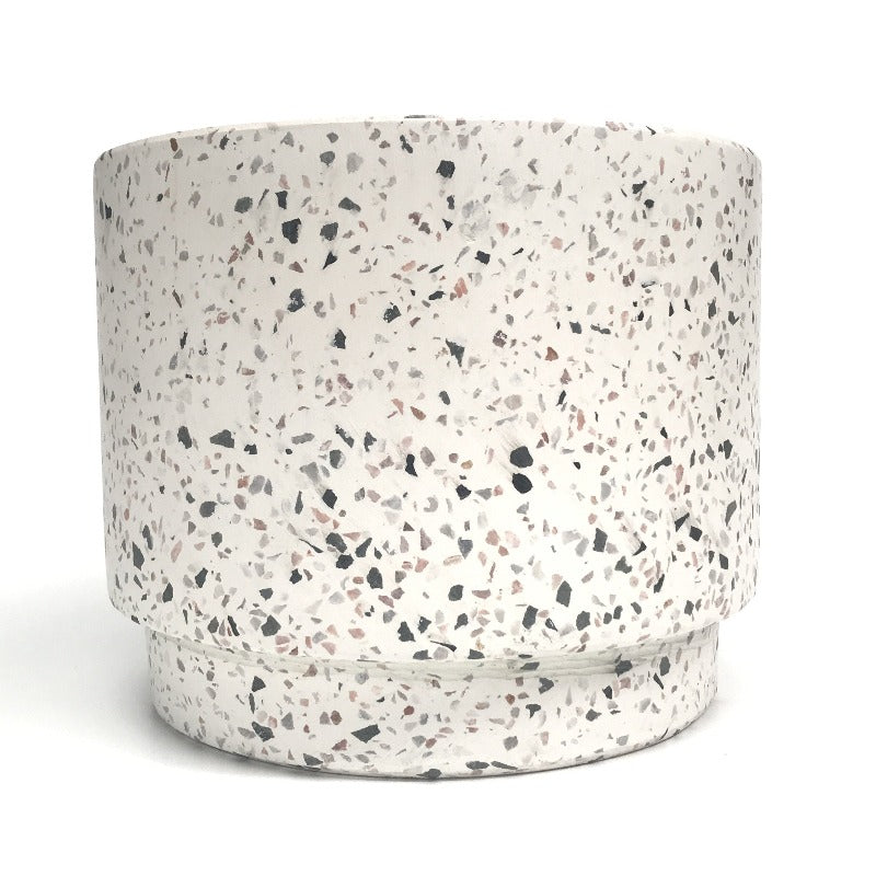 Tiered Round Cylinder Concrete Pot - White Terrazzo