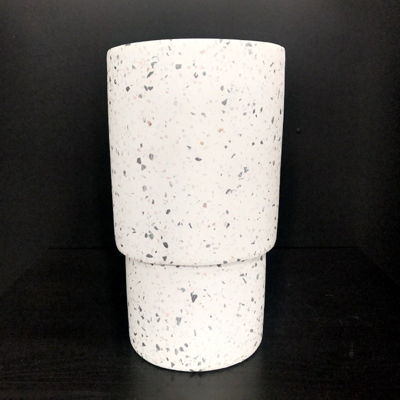 Tiered Tall Tower Concrete Pot - White Terrazzo – Razzino Furniture