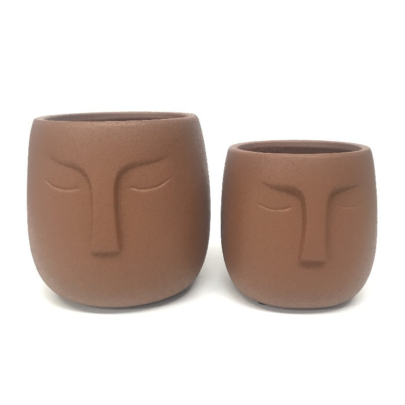 Warrior Face Pot - Sandy Terracotta (Small or Medium) - Razzino Furniture