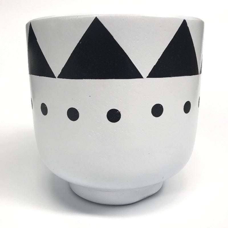 White Hand Painted Tribal Concrete Bowl with base Pot - Razzino Furniture