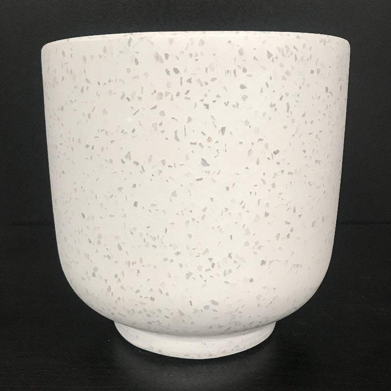 White on White Stone Terrazzo Concrete Bowl with base Pot - Razzino Furniture