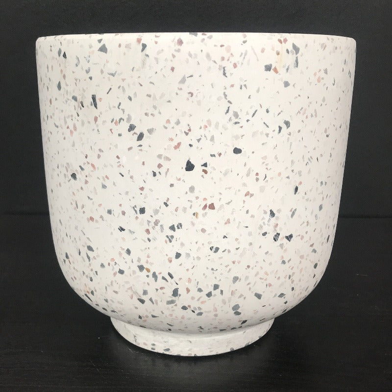 White Terrazzo Concrete Bowl with base Pot - Razzino Furniture
